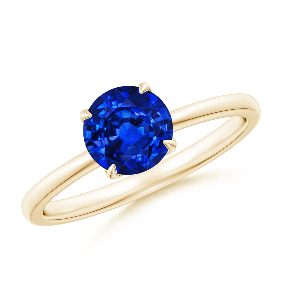 6.5mm AAAA Solitaire Round Blue Sapphire Classic Engagement Ring in Yellow Gold 