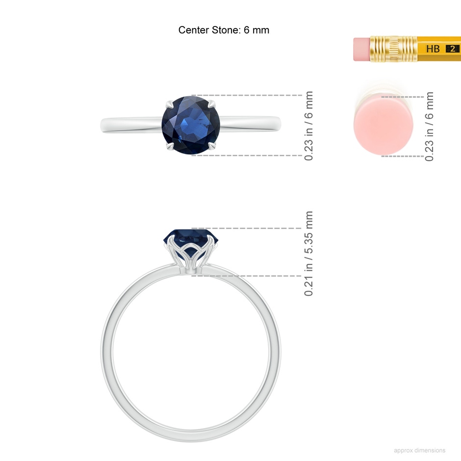 6mm AA Solitaire Round Blue Sapphire Classic Engagement Ring in P950 Platinum ruler