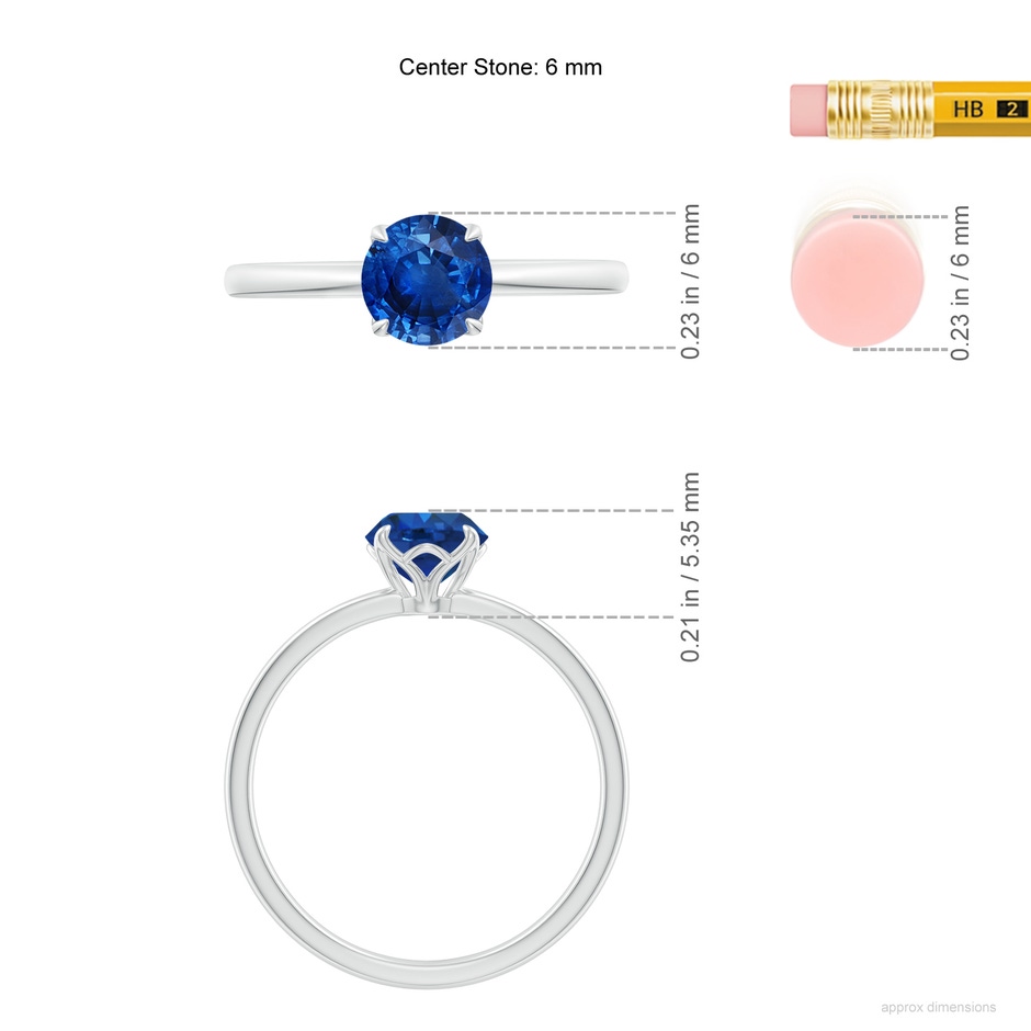 6mm AAA Solitaire Round Blue Sapphire Classic Engagement Ring in P950 Platinum ruler
