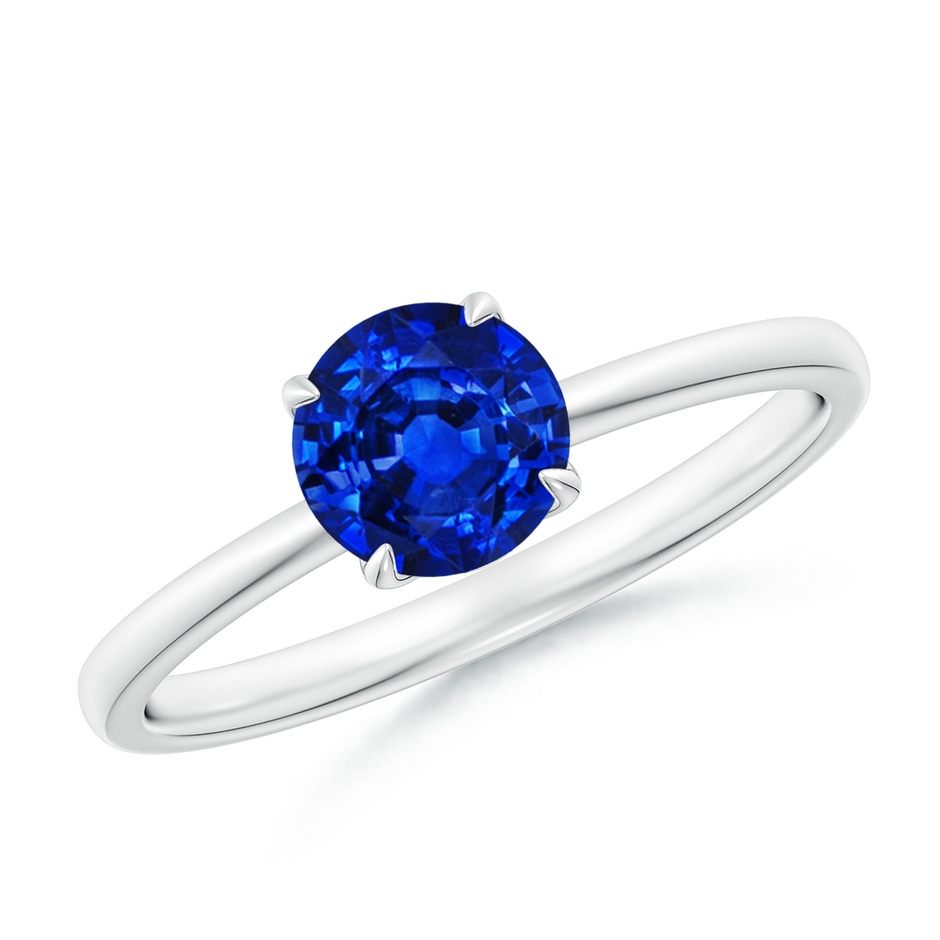 6mm AAAA Solitaire Round Blue Sapphire Classic Engagement Ring in White Gold 