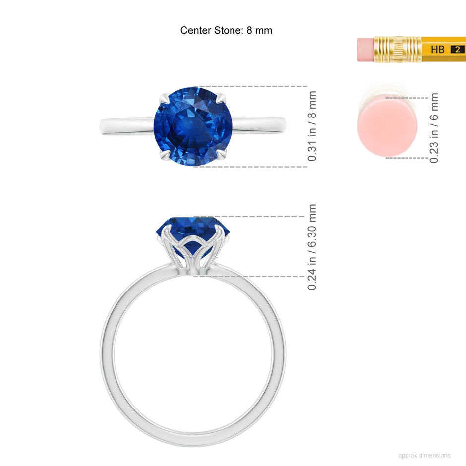 8mm AAA Solitaire Round Blue Sapphire Classic Engagement Ring in P950 Platinum ruler