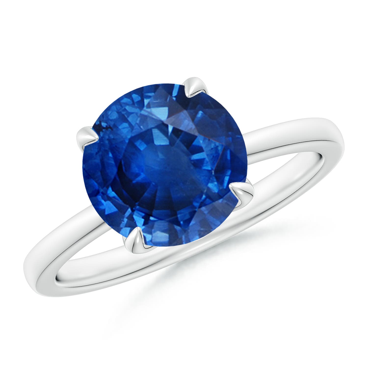 9mm AAA Solitaire Round Blue Sapphire Classic Engagement Ring in White Gold