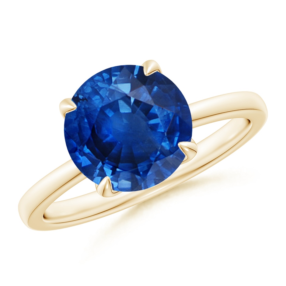 9mm AAA Solitaire Round Blue Sapphire Classic Engagement Ring in Yellow Gold 
