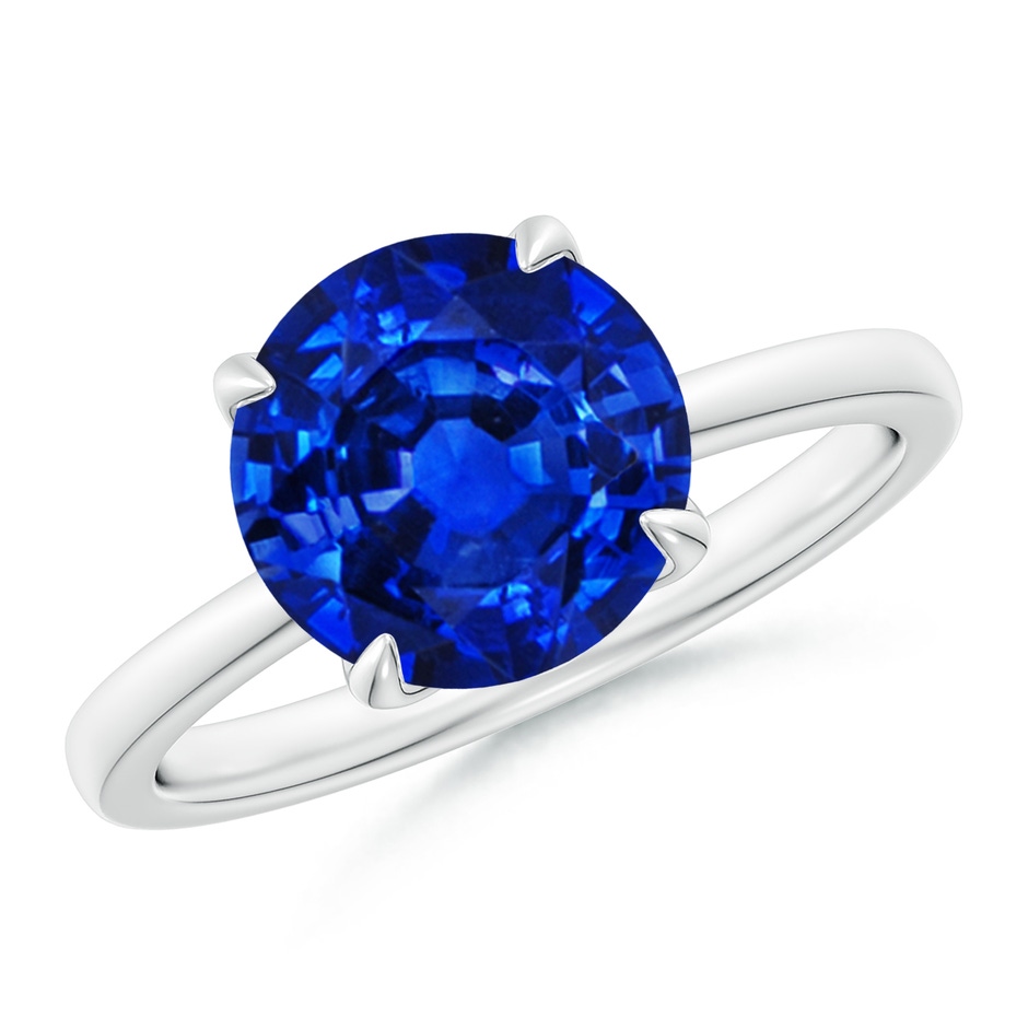 9mm Lab-Grown Solitaire Round Blue Sapphire Classic Engagement Ring in 18K White Gold 