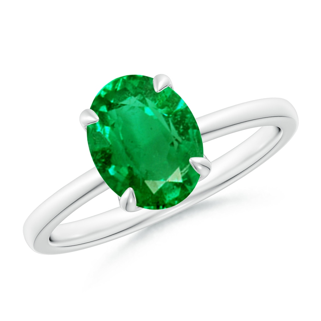 9x7mm AAA Solitaire Oval Emerald Classic Engagement Ring in White Gold