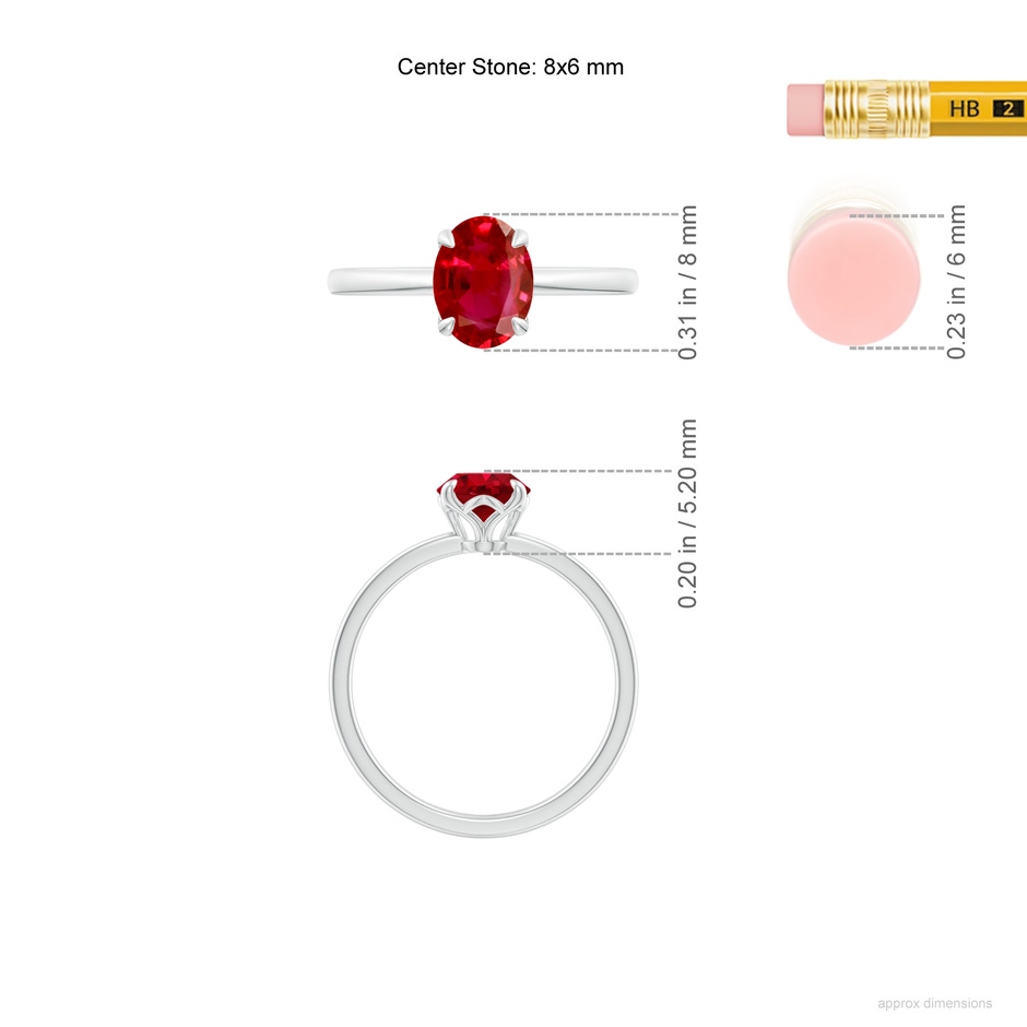 8x6mm AAA Solitaire Oval Ruby Classic Engagement Ring in White Gold ruler