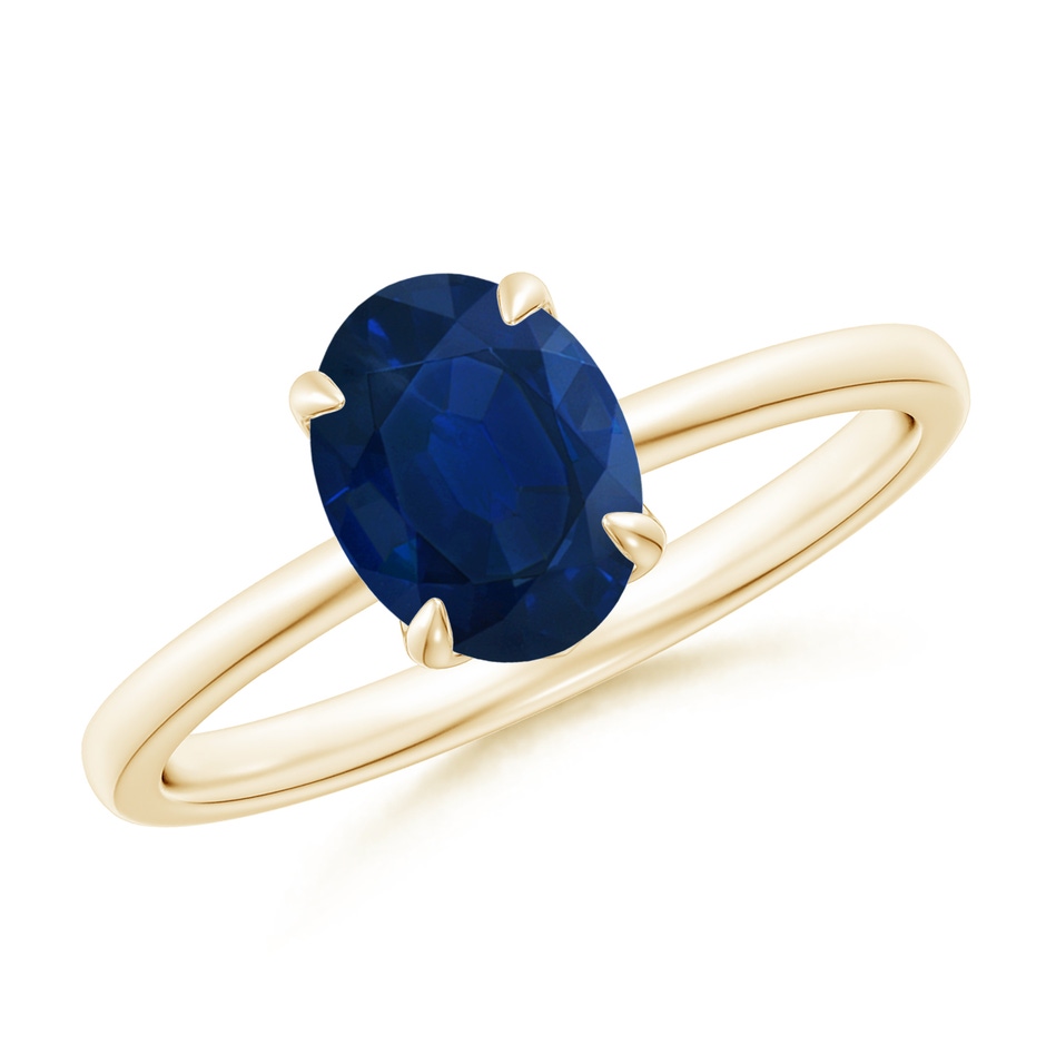 8x6mm AA Solitaire Oval Blue Sapphire Classic Engagement Ring in Yellow Gold 