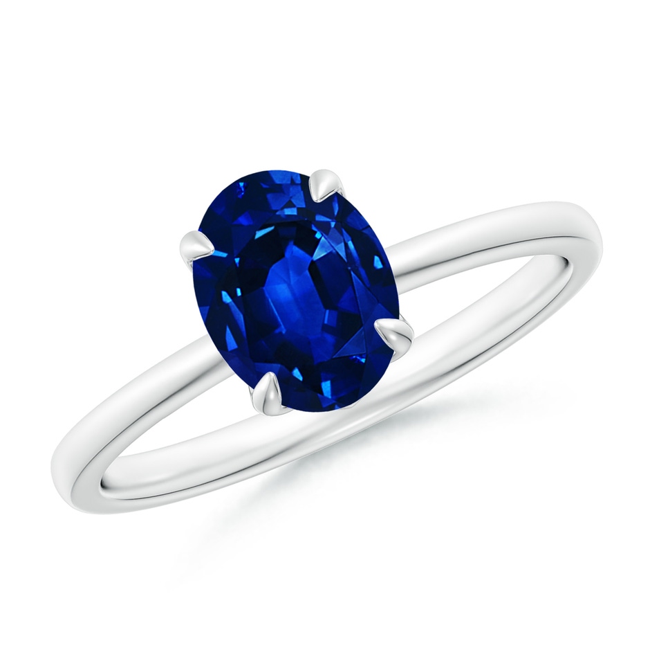 8x6mm AAAA Solitaire Oval Blue Sapphire Classic Engagement Ring in White Gold 