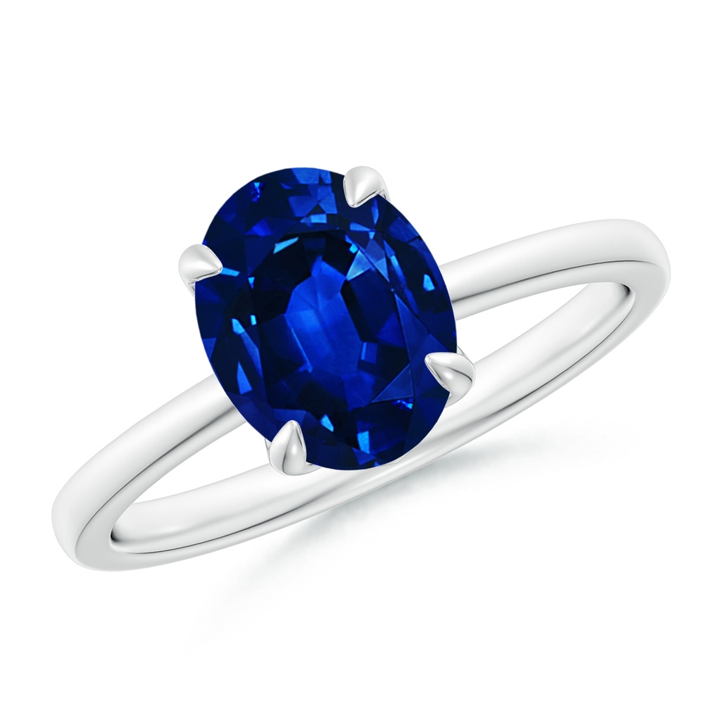 9x7mm Lab-Grown Solitaire Oval Blue Sapphire Classic Engagement Ring in White Gold