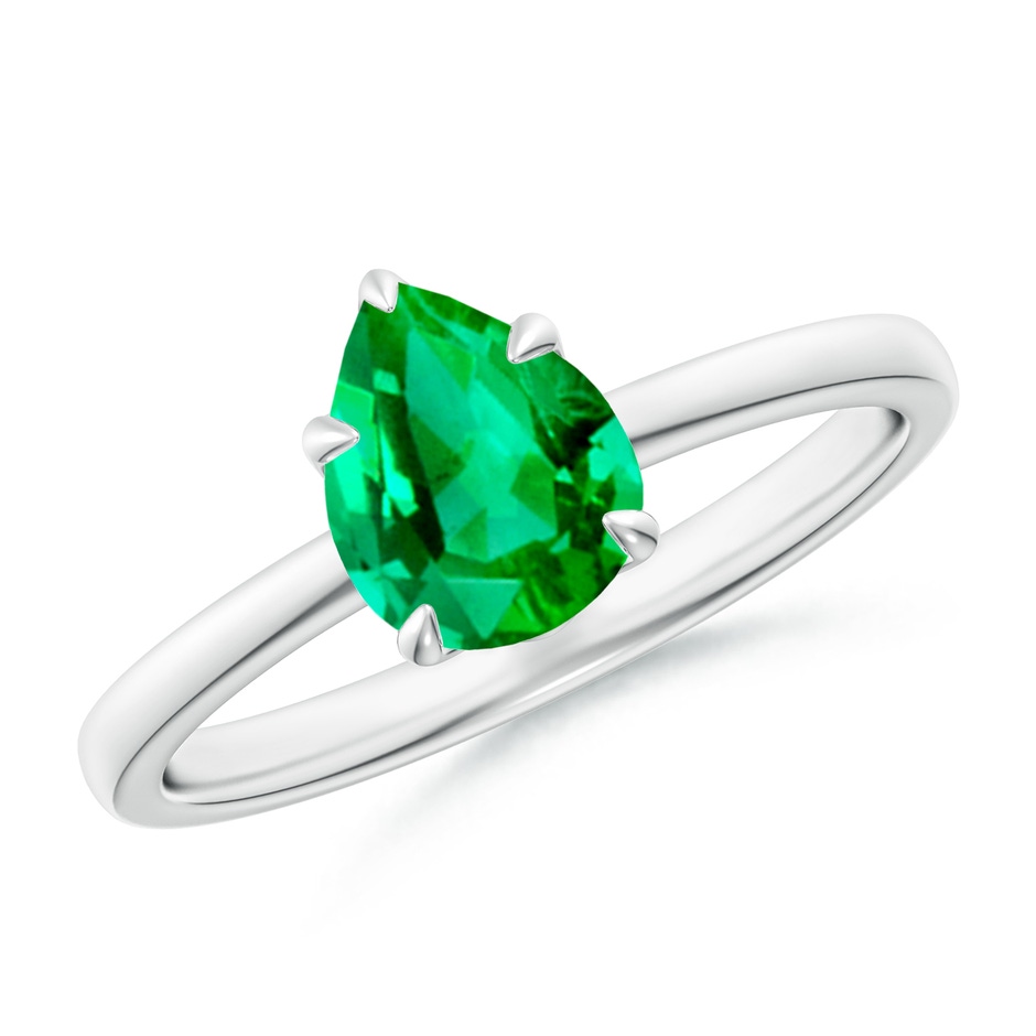 8x6mm AAA Solitaire Pear-Shaped Emerald Classic Engagement Ring in White Gold 