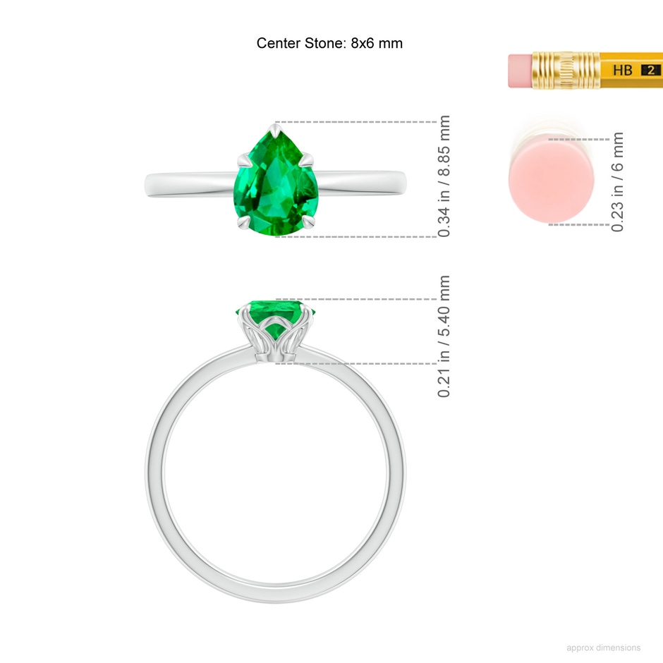 8x6mm AAA Solitaire Pear-Shaped Emerald Classic Engagement Ring in White Gold ruler