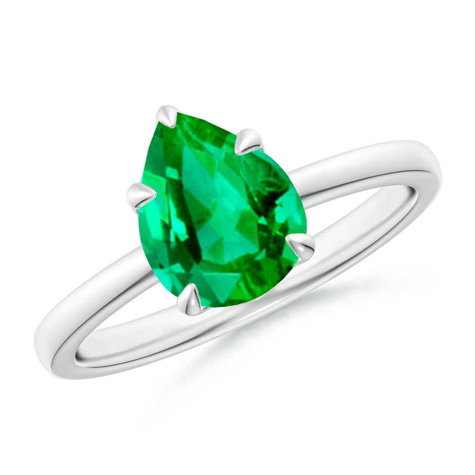 9x7mm AAA Solitaire Pear-Shaped Emerald Classic Engagement Ring in White Gold 