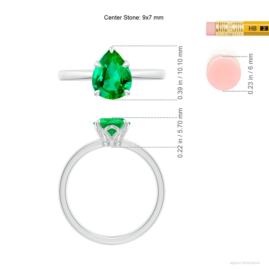 9x7mm AAA Solitaire Pear-Shaped Emerald Classic Engagement Ring in White Gold ruler