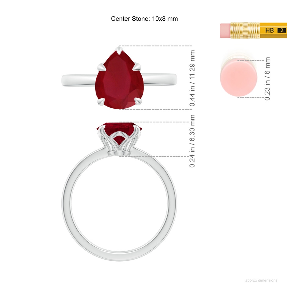 10x8mm AA Solitaire Pear-Shaped Ruby Classic Engagement Ring in P950 Platinum ruler