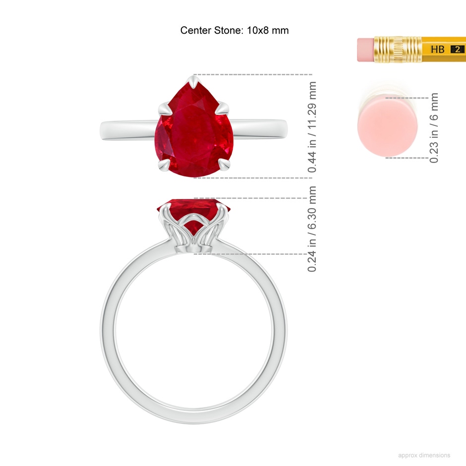10x8mm AAA Solitaire Pear-Shaped Ruby Classic Engagement Ring in White Gold ruler