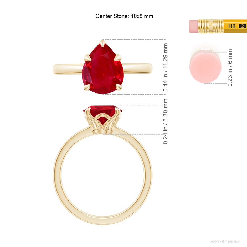10x8mm AAA Solitaire Pear-Shaped Ruby Classic Engagement Ring in Yellow Gold ruler