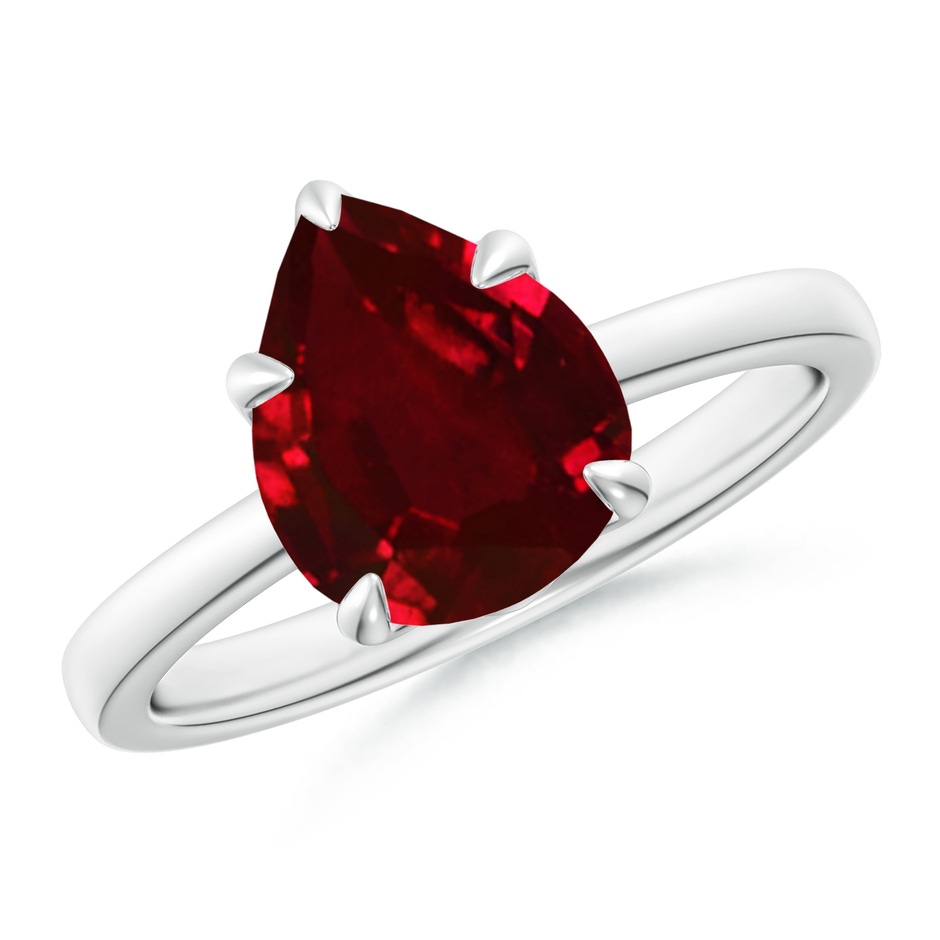 10x8mm AAAA Solitaire Pear-Shaped Ruby Classic Engagement Ring in P950 Platinum 