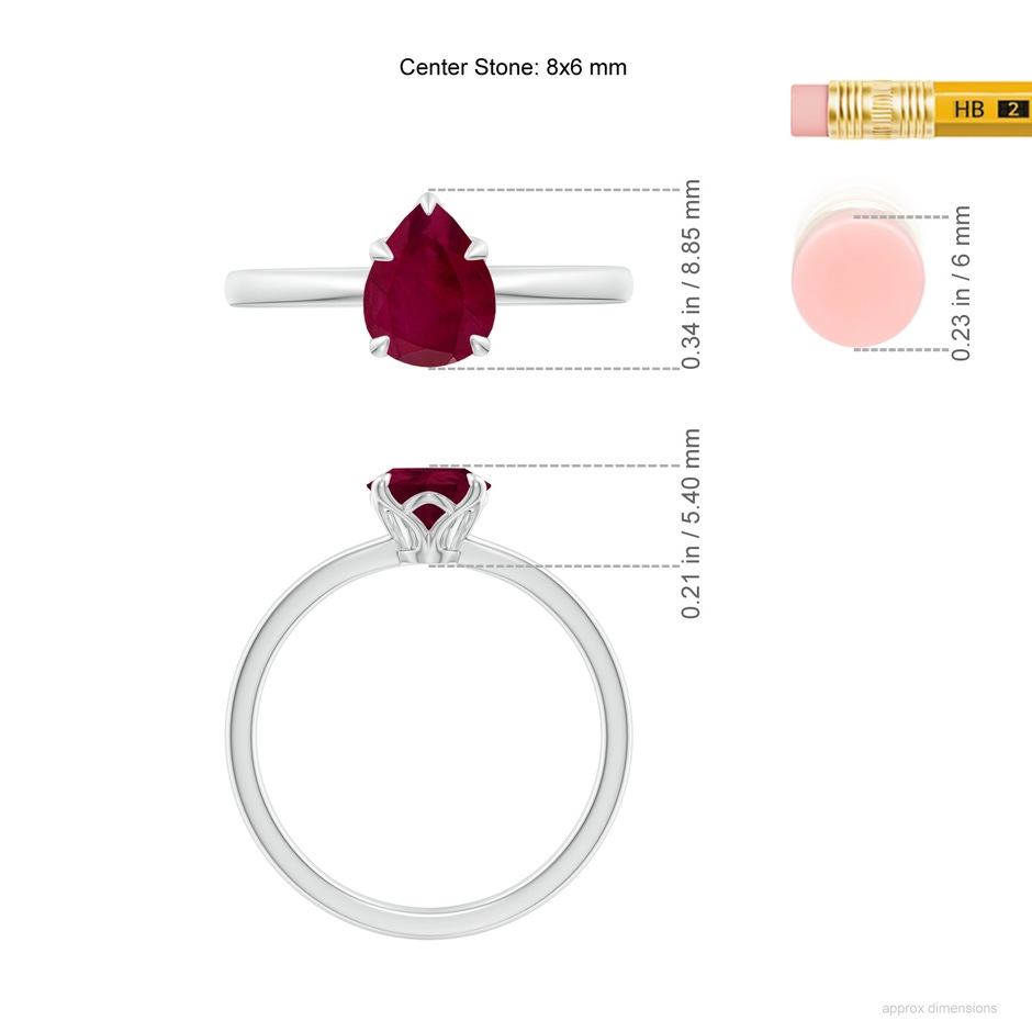 8x6mm A Solitaire Pear-Shaped Ruby Classic Engagement Ring in P950 Platinum ruler