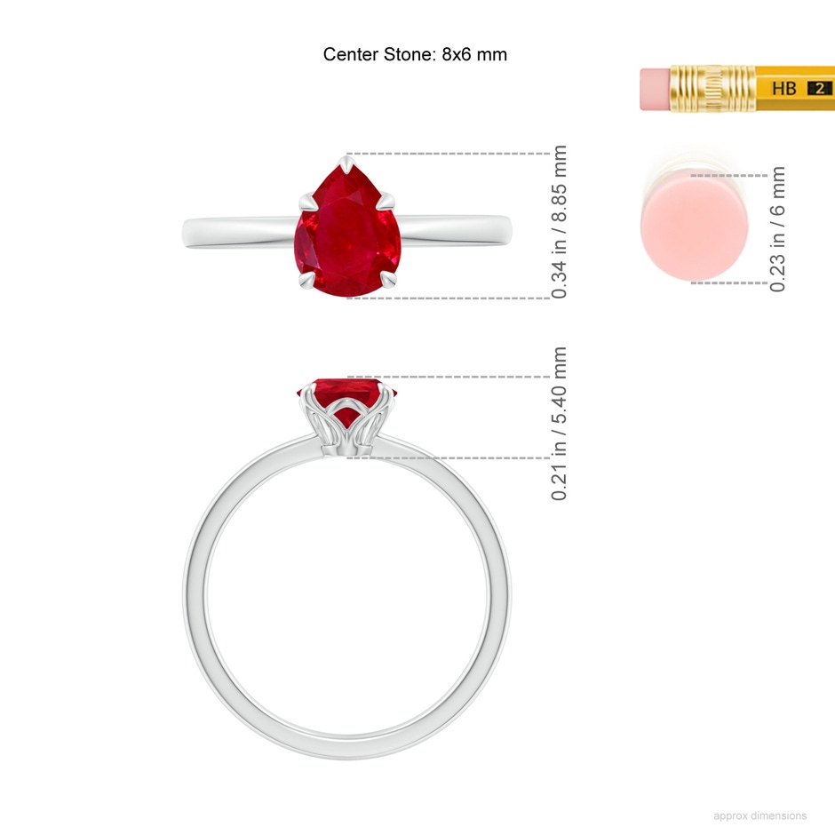 8x6mm AAA Solitaire Pear-Shaped Ruby Classic Engagement Ring in White Gold ruler