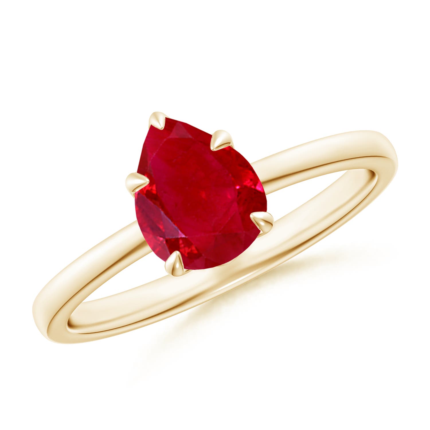8x6mm AAA Solitaire Pear-Shaped Ruby Classic Engagement Ring in Yellow Gold