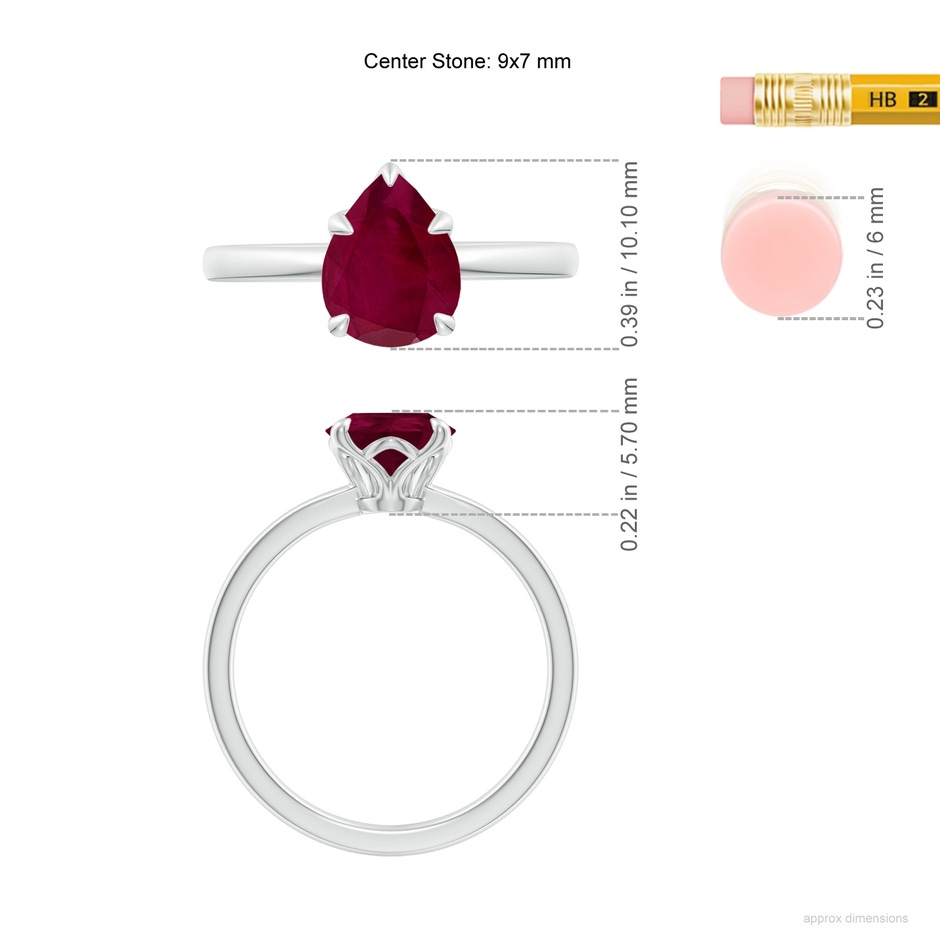 9x7mm A Solitaire Pear-Shaped Ruby Classic Engagement Ring in P950 Platinum ruler