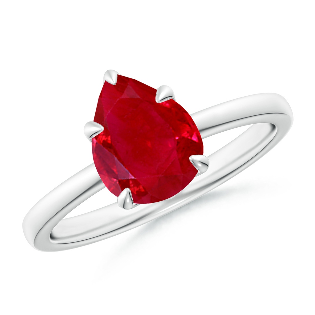 9x7mm AAA Solitaire Pear-Shaped Ruby Classic Engagement Ring in White Gold