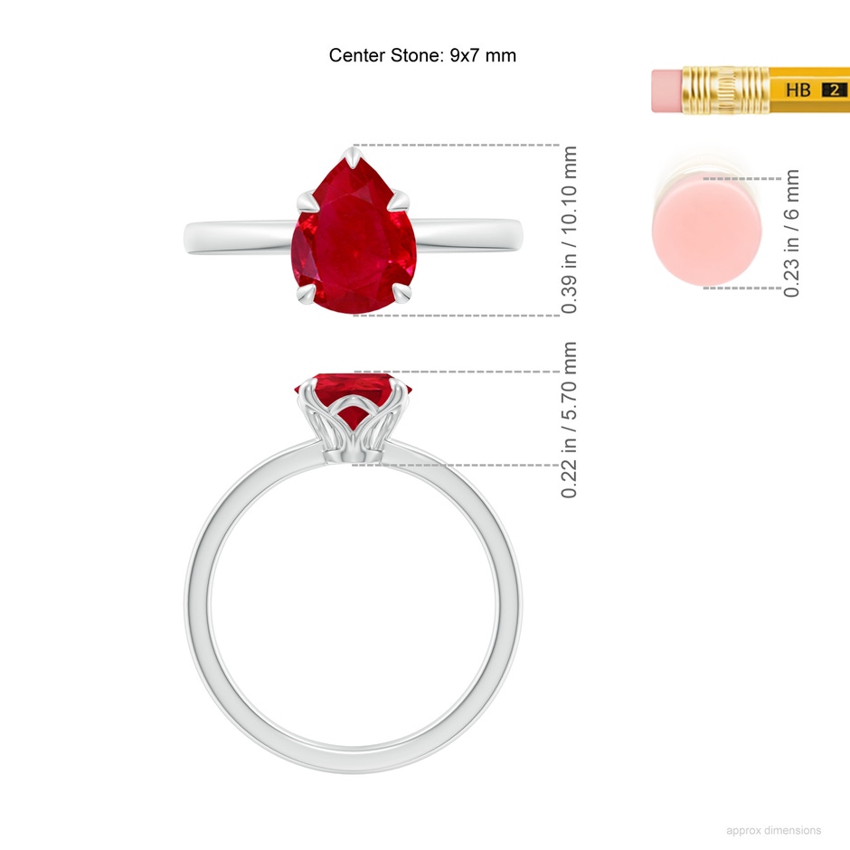 9x7mm AAA Solitaire Pear-Shaped Ruby Classic Engagement Ring in White Gold ruler