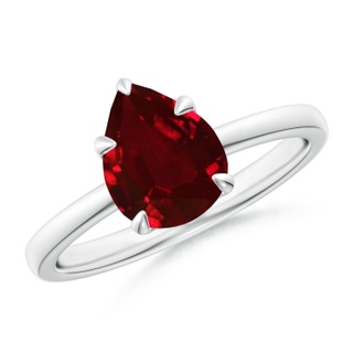 9x7mm AAAA Solitaire Pear-Shaped Ruby Classic Engagement Ring in P950 Platinum