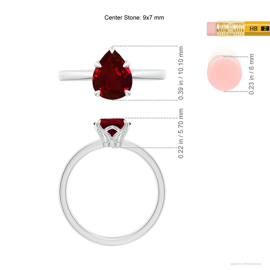 9x7mm AAAA Solitaire Pear-Shaped Ruby Classic Engagement Ring in P950 Platinum ruler