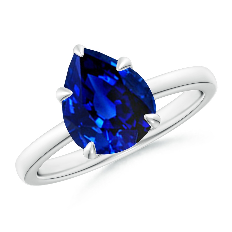 10x8mm Lab-Grown Solitaire Pear-Shaped Blue Sapphire Classic Engagement Ring in P950 Platinum 