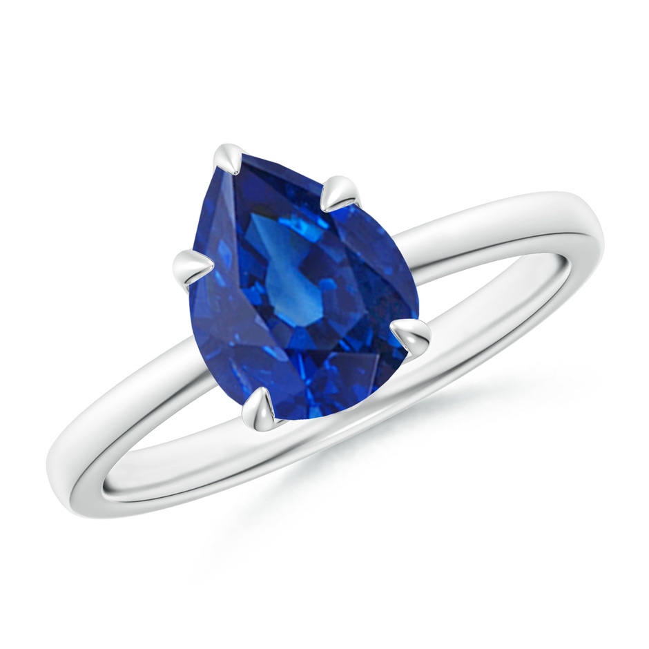 9x7mm AAA Solitaire Pear-Shaped Blue Sapphire Classic Engagement Ring in White Gold 