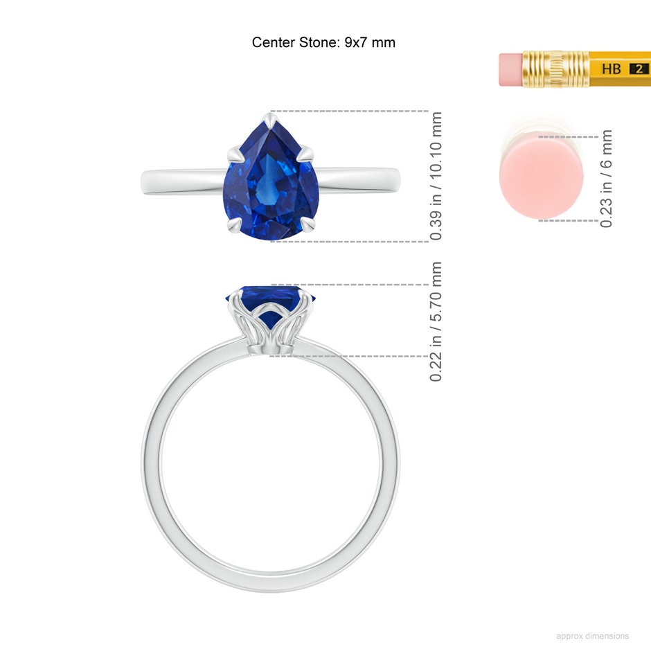 9x7mm AAA Solitaire Pear-Shaped Blue Sapphire Classic Engagement Ring in White Gold ruler