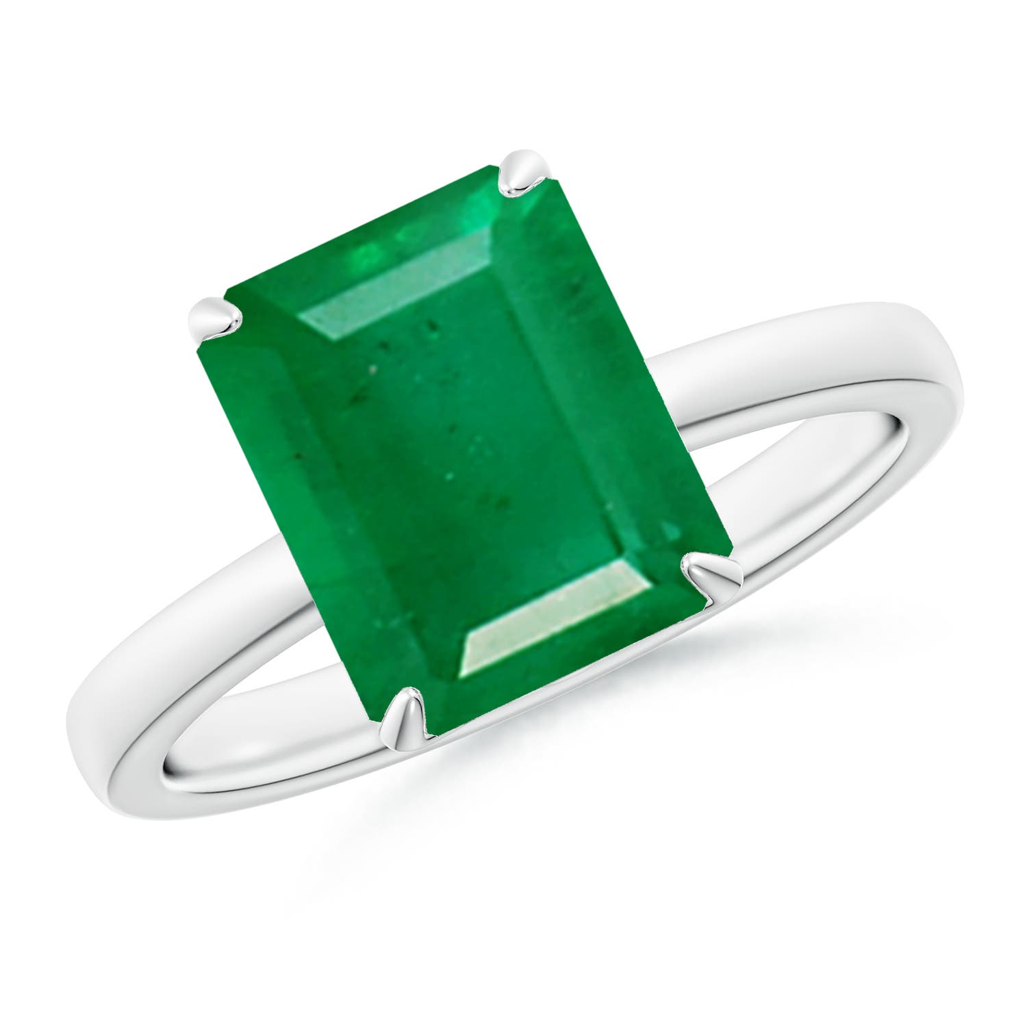 10x8mm AA Solitaire Emerald-Cut Emerald Classic Engagement Ring in White Gold