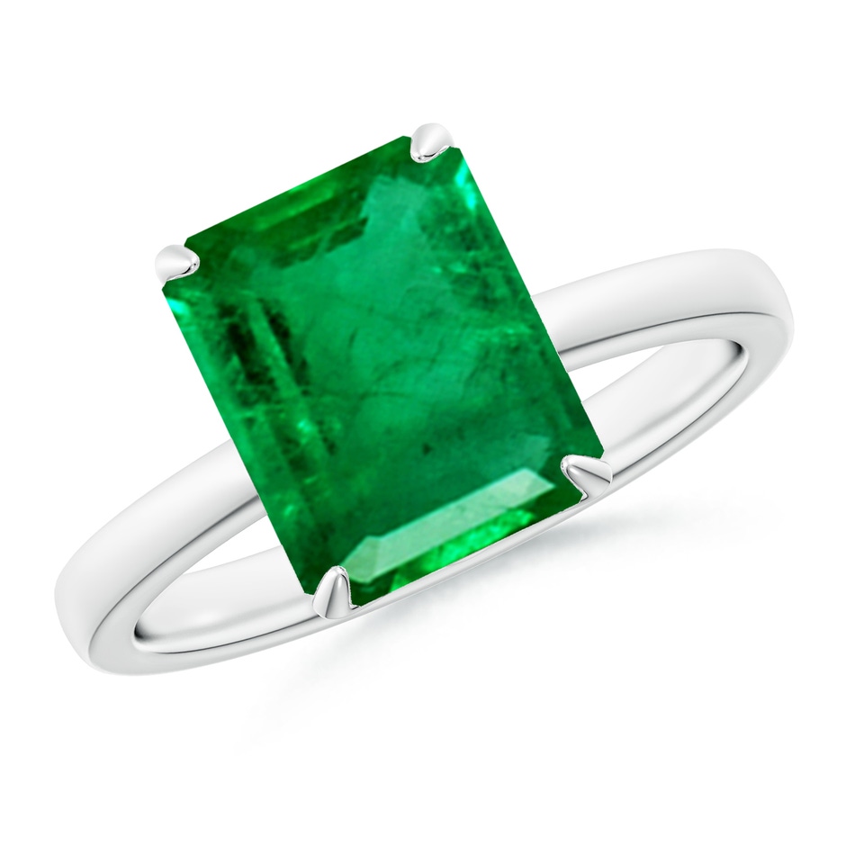 10x8mm AAA Solitaire Emerald-Cut Emerald Classic Engagement Ring in White Gold 