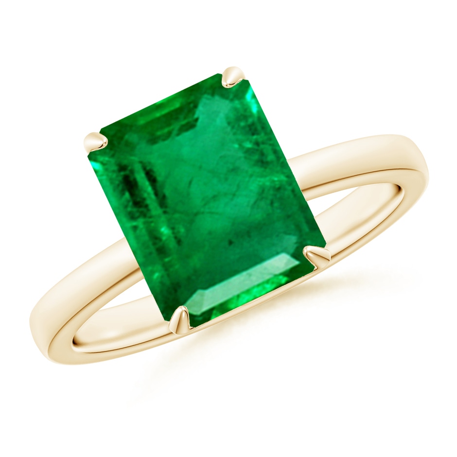 10x8mm AAA Solitaire Emerald-Cut Emerald Classic Engagement Ring in Yellow Gold 