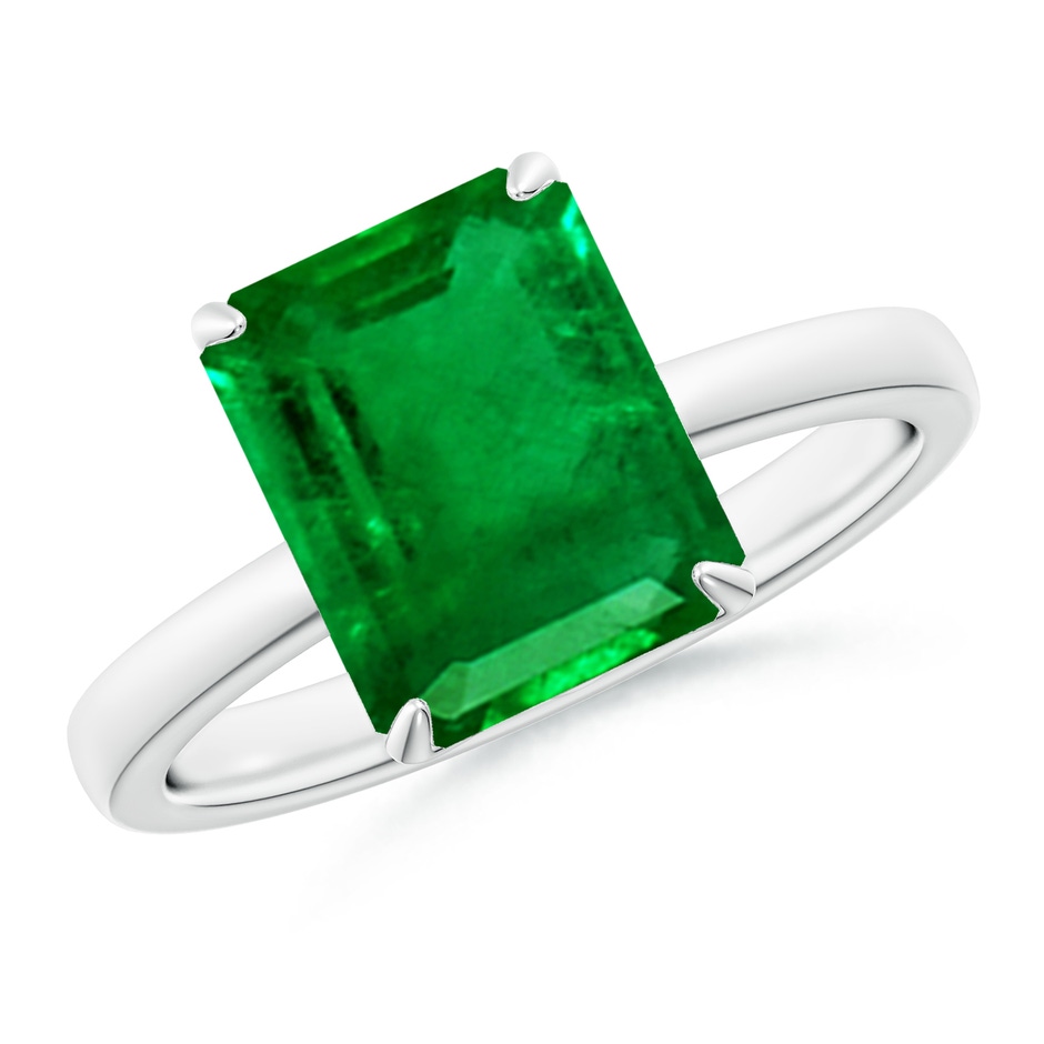 10x8mm AAAA Solitaire Emerald-Cut Emerald Classic Engagement Ring in White Gold 