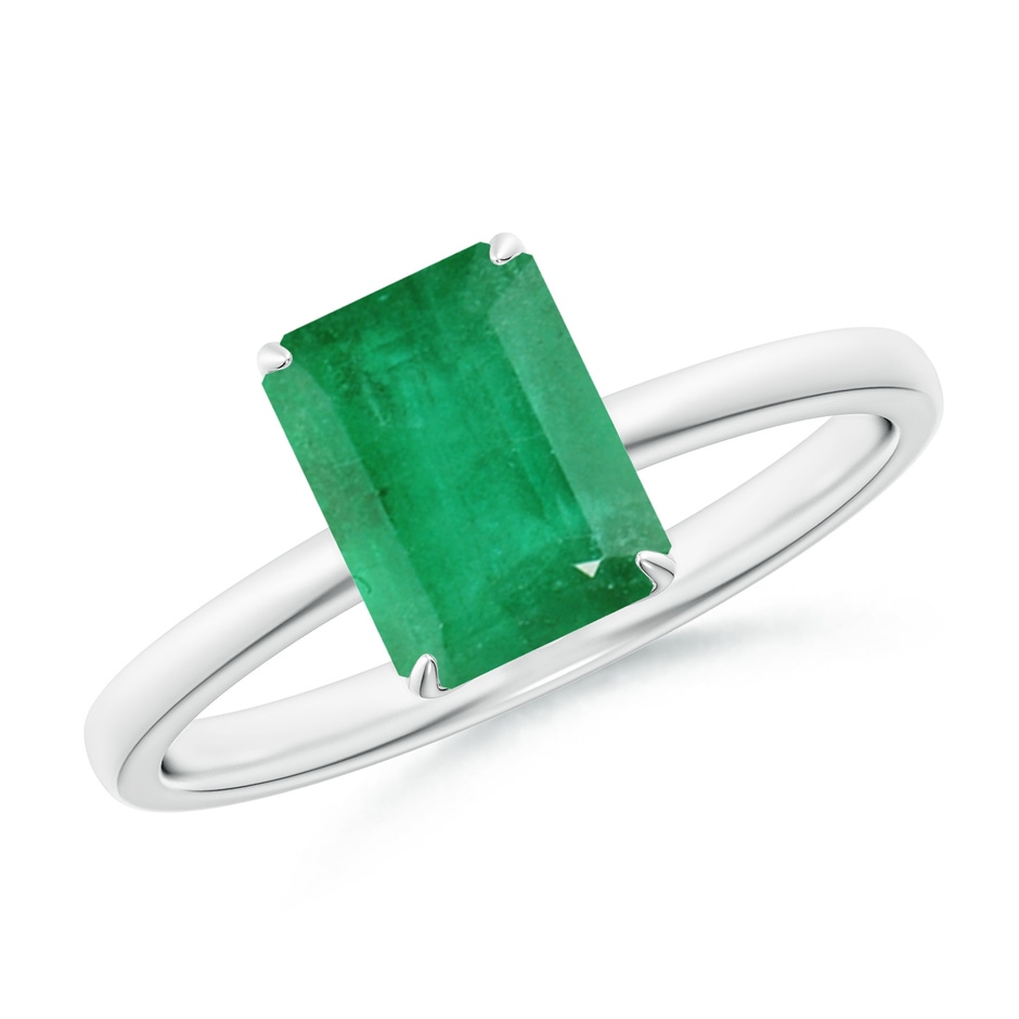8x6mm A Solitaire Emerald-Cut Emerald Classic Engagement Ring in White Gold 