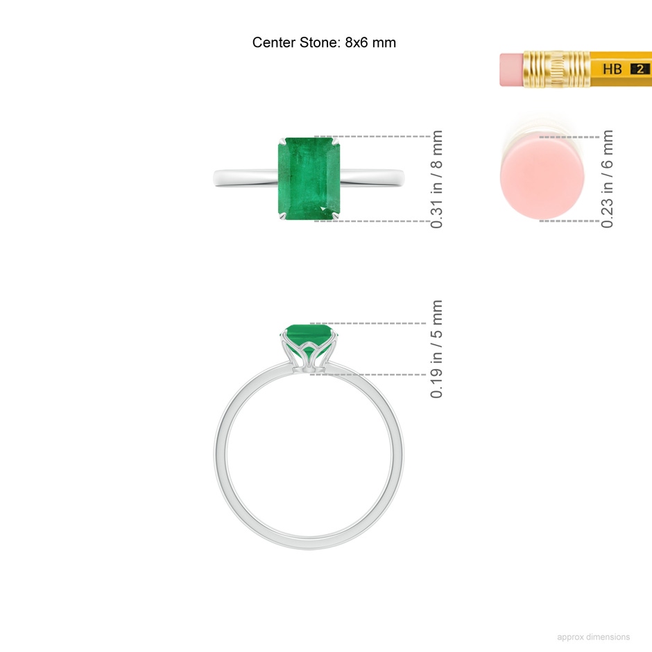 8x6mm A Solitaire Emerald-Cut Emerald Classic Engagement Ring in White Gold ruler