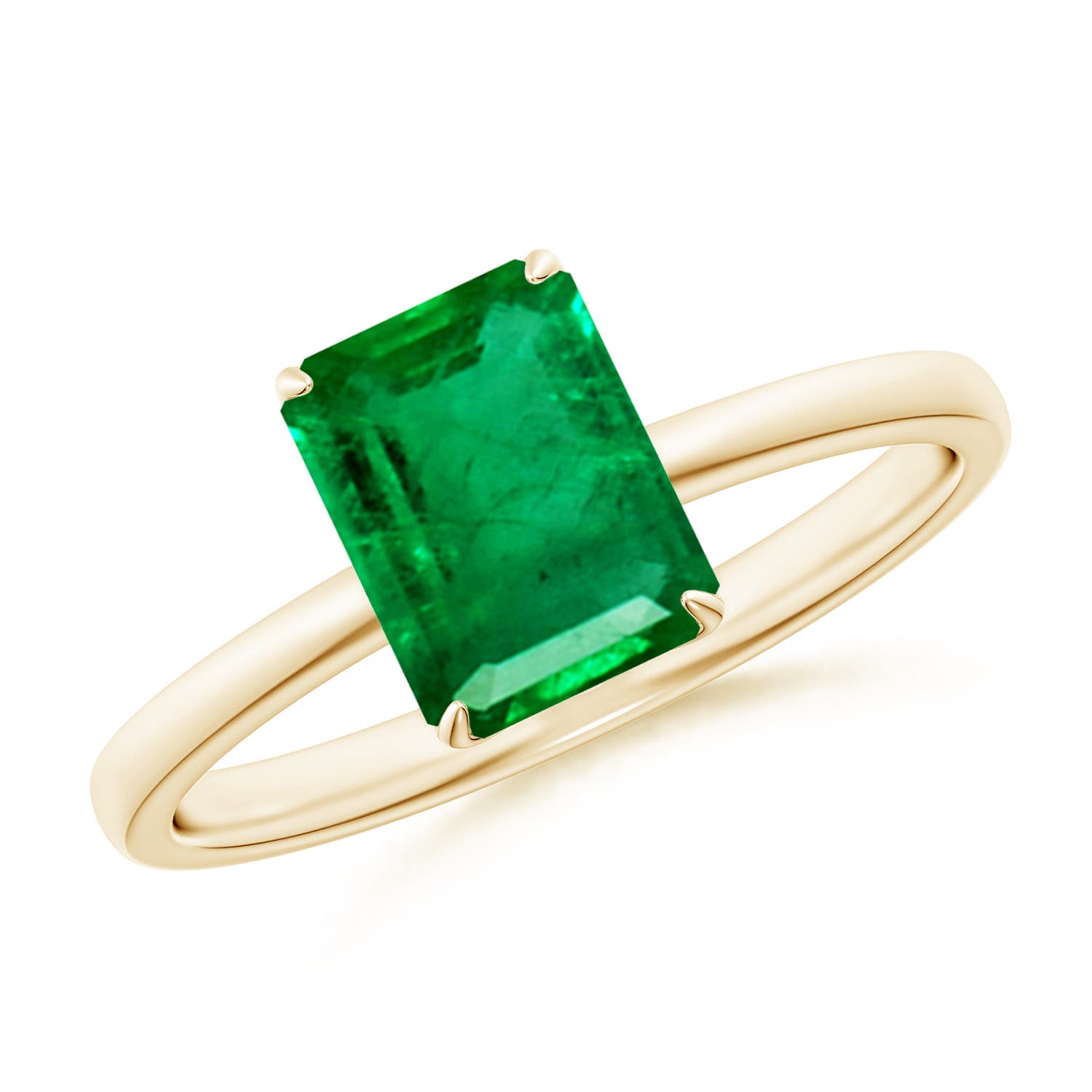 8x6mm AAA Solitaire Emerald-Cut Emerald Classic Engagement Ring in 18K Yellow Gold