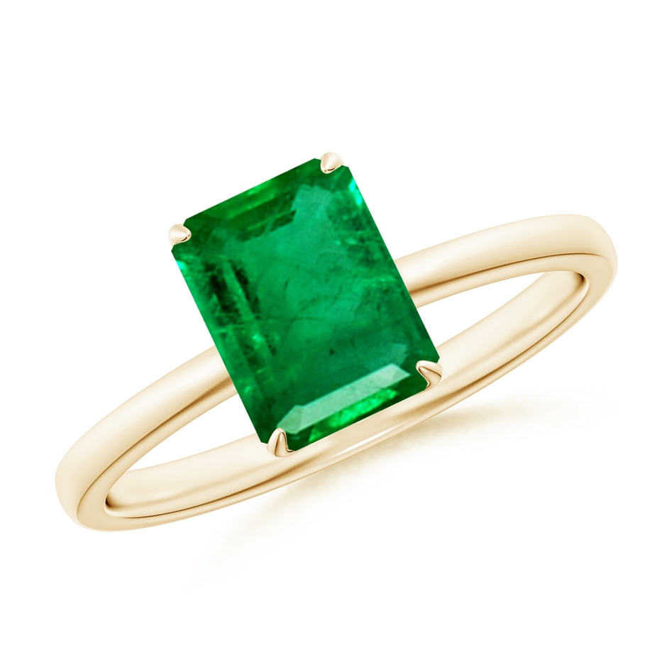 8x6mm AAA Solitaire Emerald-Cut Emerald Classic Engagement Ring in 18K Yellow Gold 
