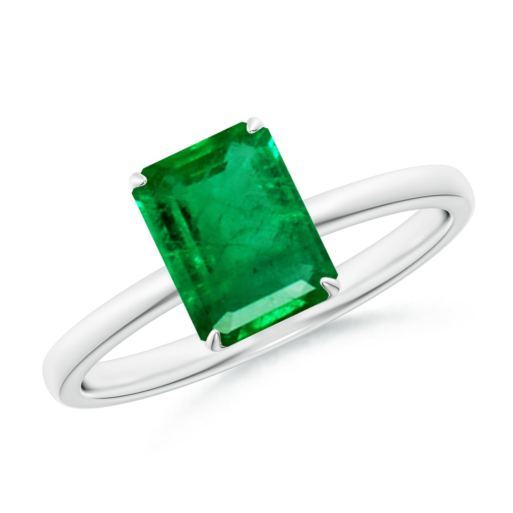8x6mm AAA Solitaire Emerald-Cut Emerald Classic Engagement Ring in White Gold