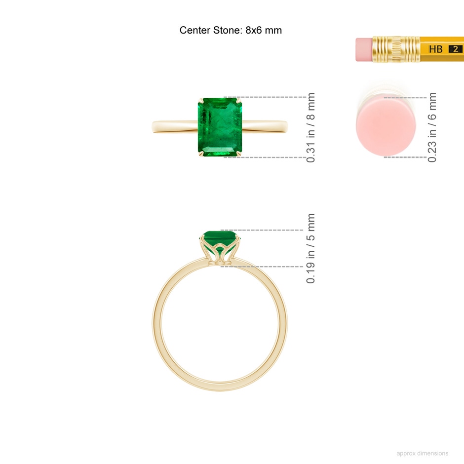 8x6mm AAA Solitaire Emerald-Cut Emerald Classic Engagement Ring in Yellow Gold ruler