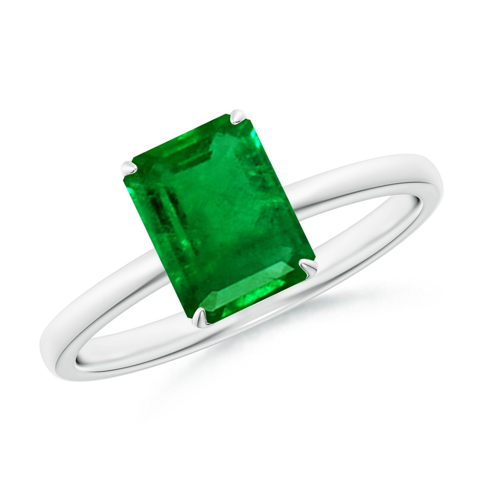 8x6mm AAAA Solitaire Emerald-Cut Emerald Classic Engagement Ring in White Gold 