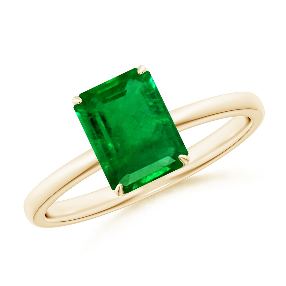 8x6mm AAAA Solitaire Emerald-Cut Emerald Classic Engagement Ring in Yellow Gold 