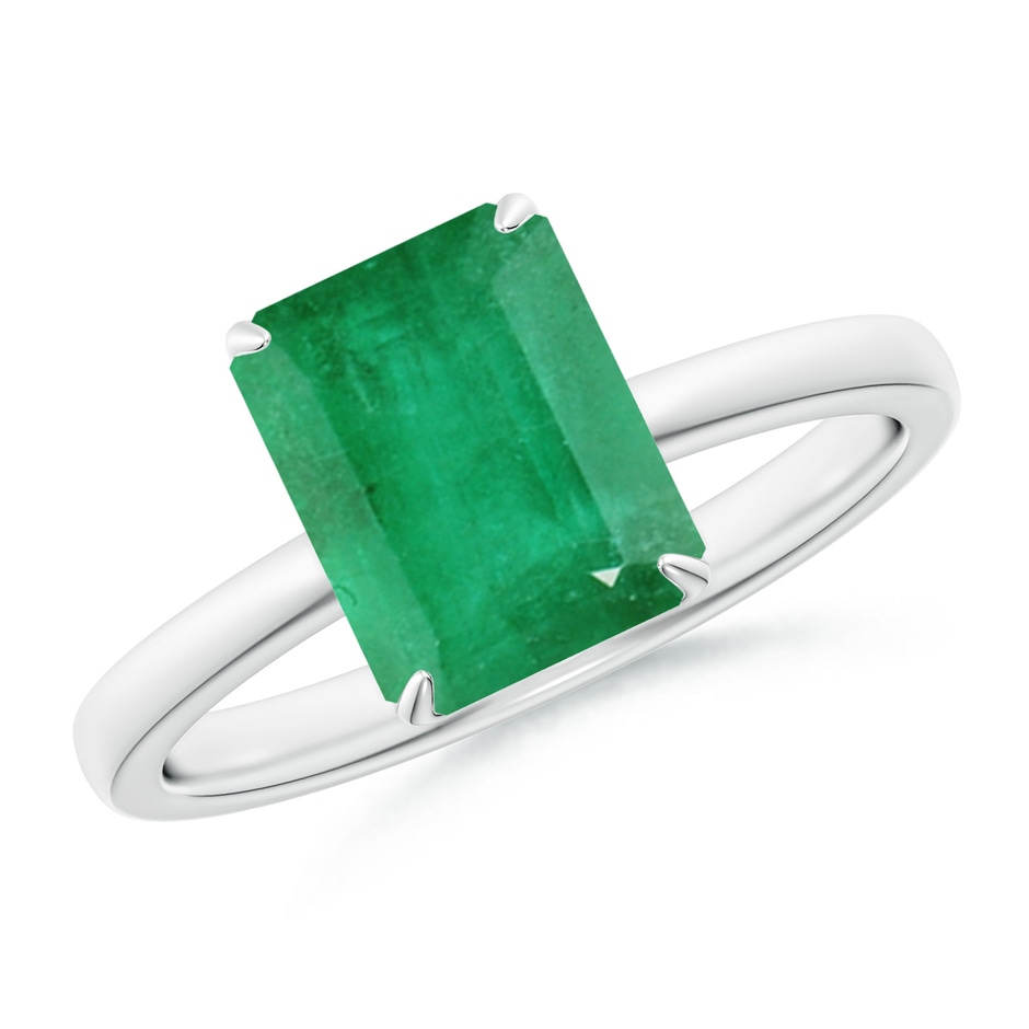 9x7mm A Solitaire Emerald-Cut Emerald Classic Engagement Ring in White Gold 