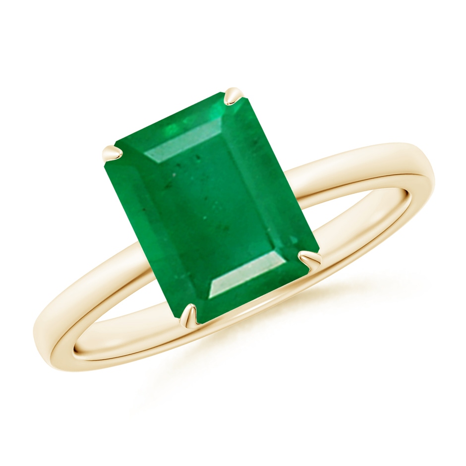 9x7mm AA Solitaire Emerald-Cut Emerald Classic Engagement Ring in Yellow Gold 