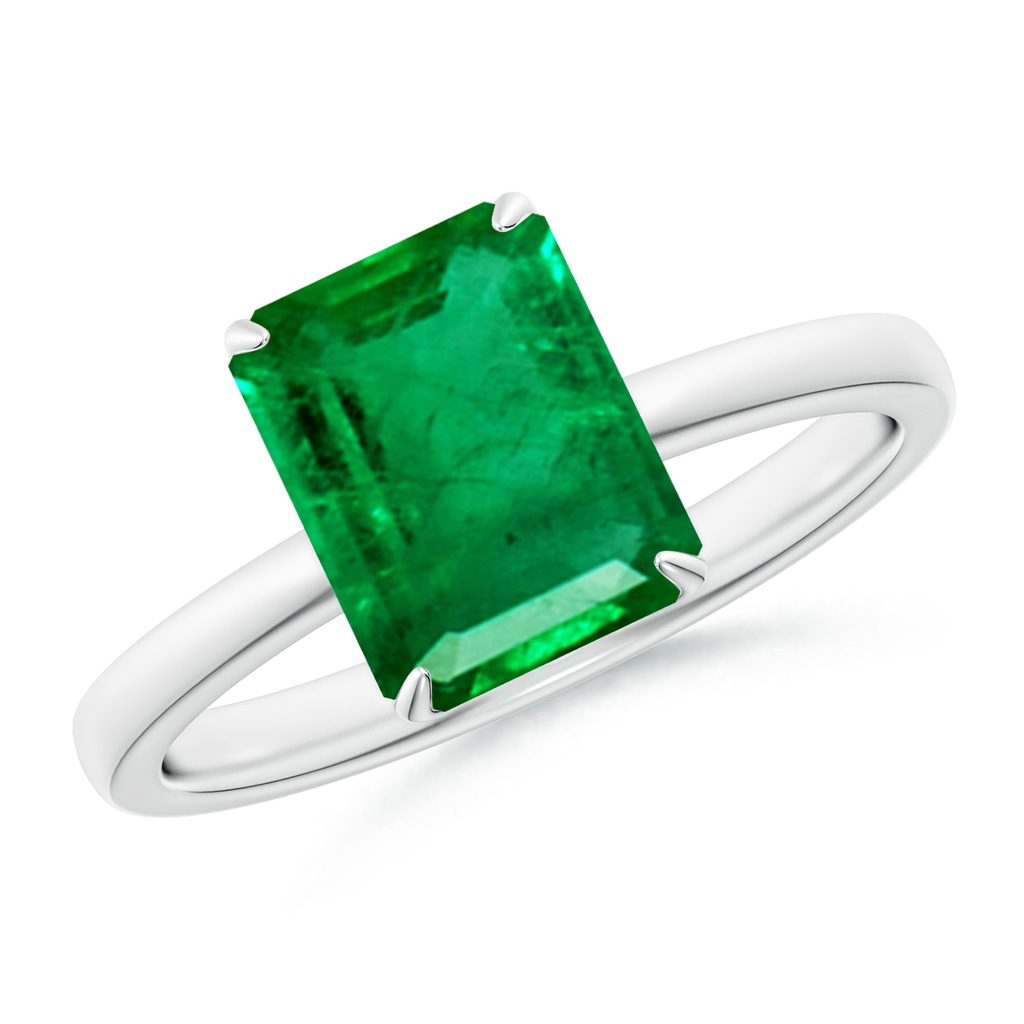 9x7mm AAA Solitaire Emerald-Cut Emerald Classic Engagement Ring in White Gold