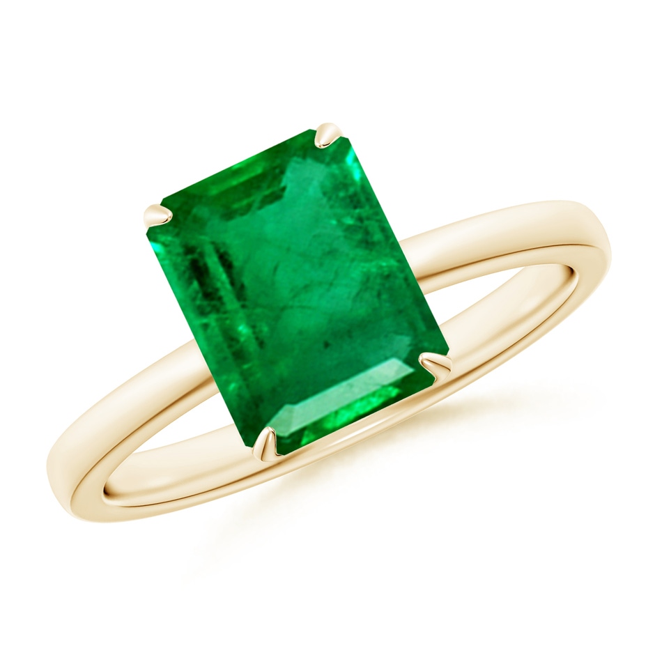 9x7mm AAA Solitaire Emerald-Cut Emerald Classic Engagement Ring in Yellow Gold 