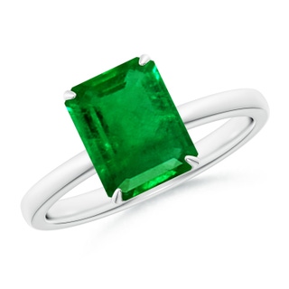 9x7mm AAAA Solitaire Emerald-Cut Emerald Classic Engagement Ring in White Gold