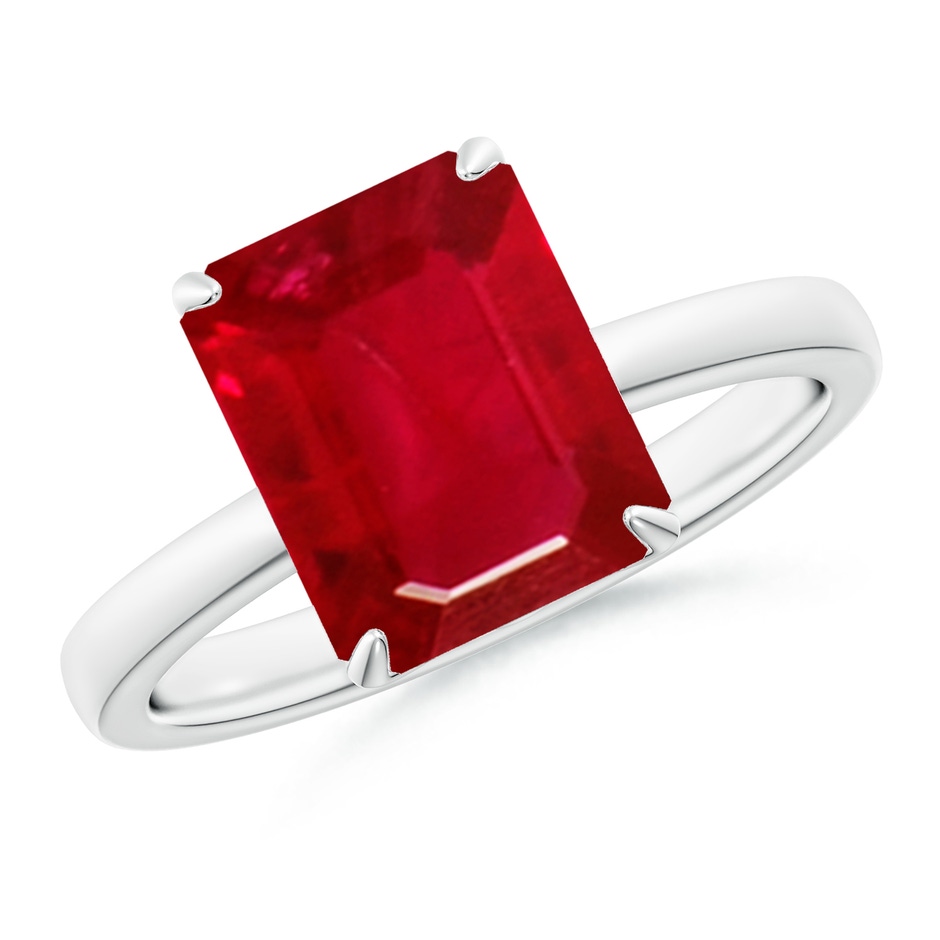10x8mm AAA Solitaire Emerald-Cut Ruby Classic Engagement Ring in P950 Platinum 